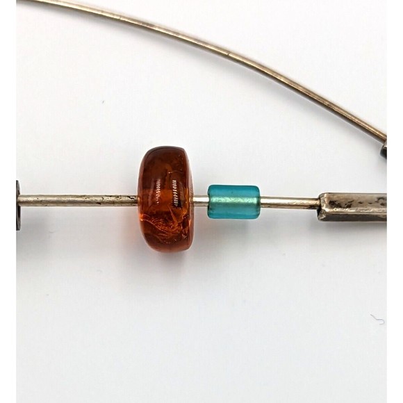 Sterling Silver Amber Brooch Modernist Artist Made Vintage Safety Pin Type 925 - Picture 9 of 13